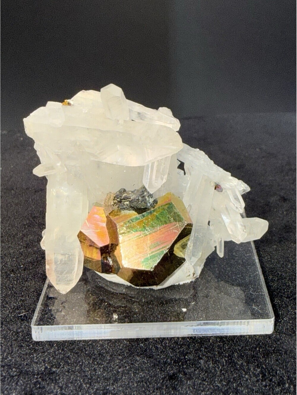 Naturally Iridescent Pyrite With Quartz, Indonesia, Rainbow Mineral Specimen